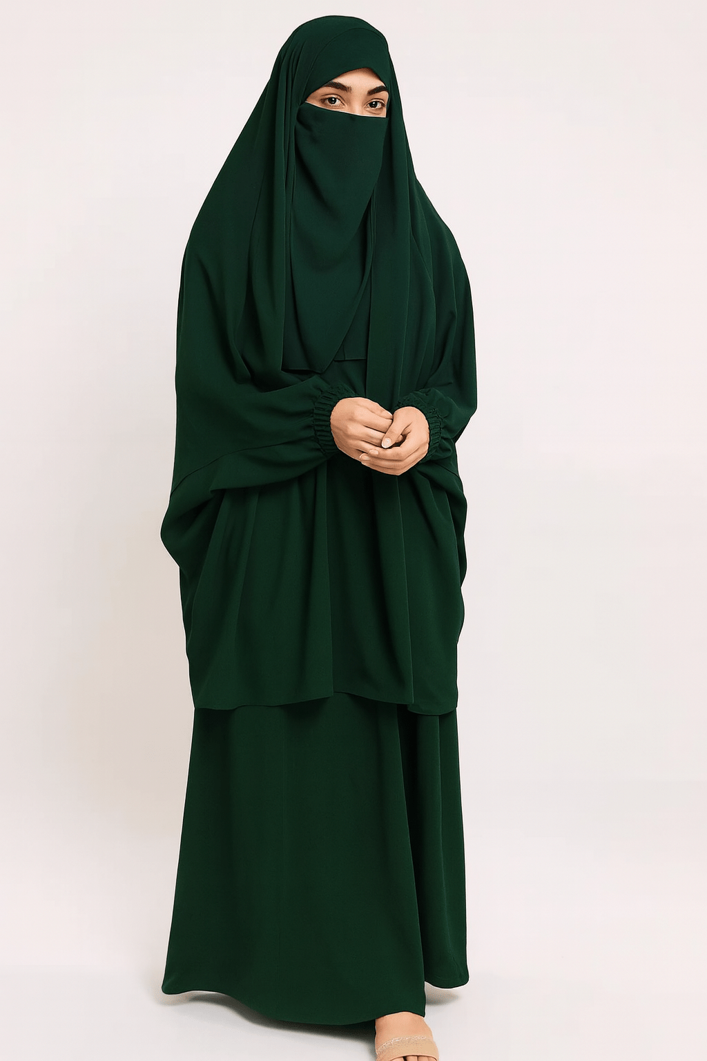3 Piece Jilbab - Dark Green - Amirah.pk