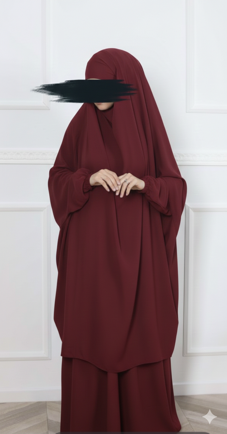 3-Piece Jilbab – Premium Nida Fabric (Maroon)