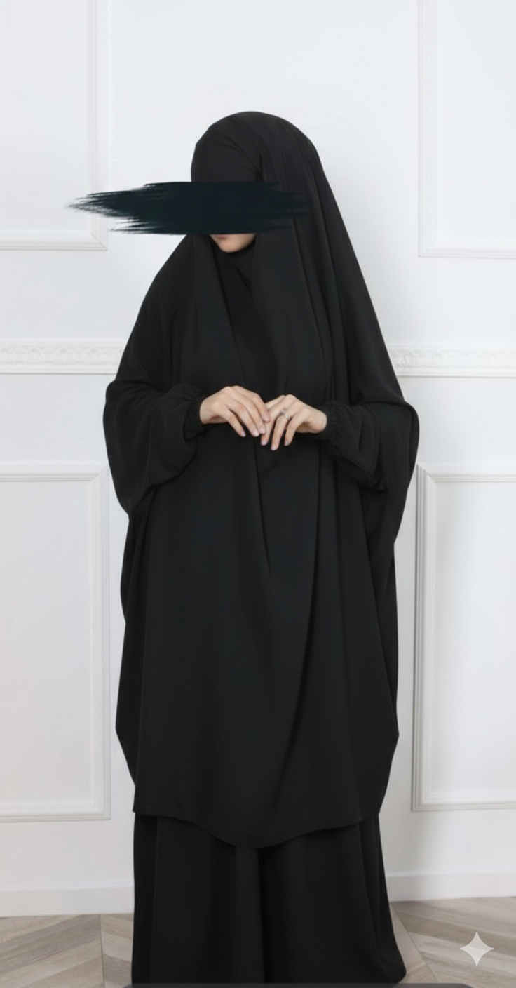 3-Piece Jilbab – Premium Nida Fabric (Black)