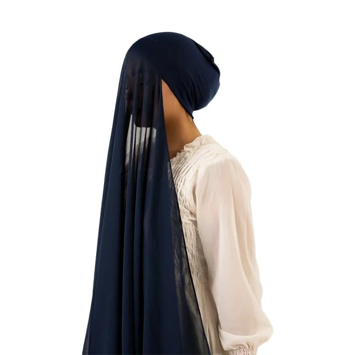 INSTANT HIJAB WITH CAP - NAVY BLUE - Amirah.pk