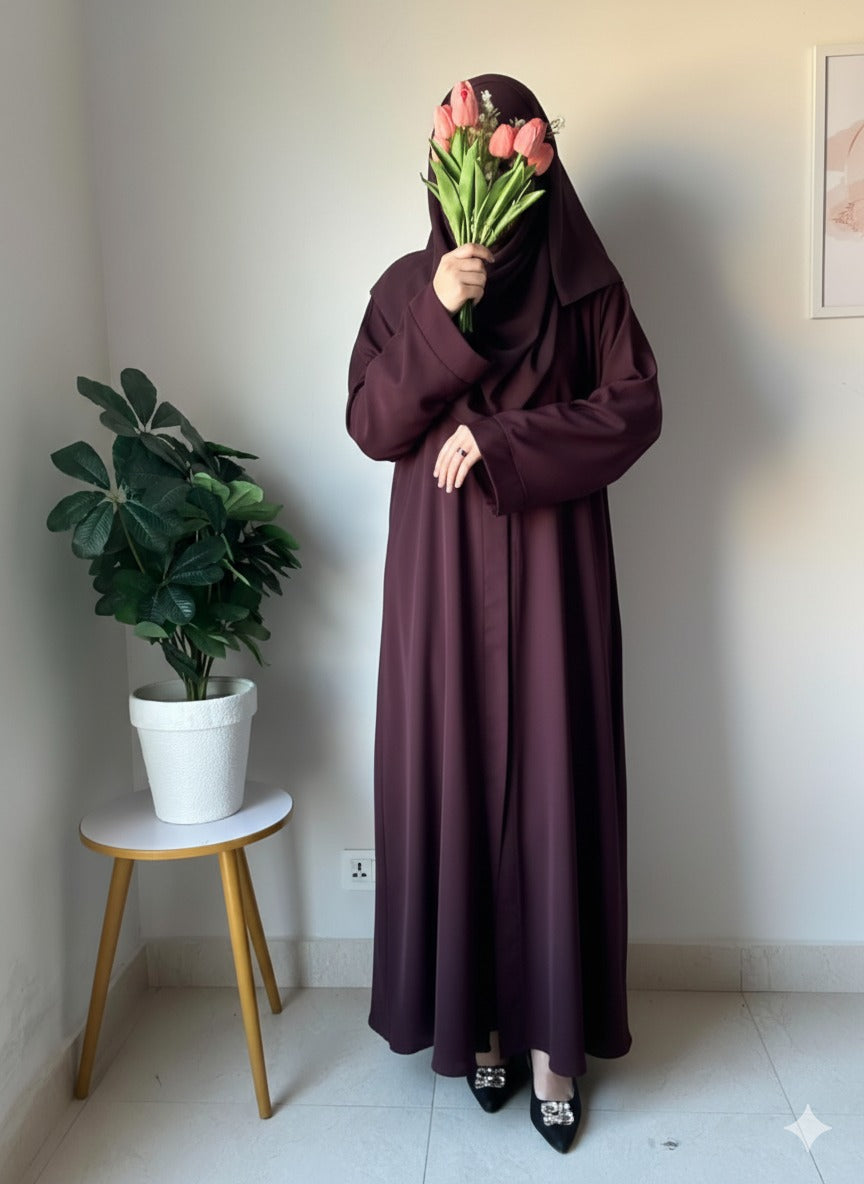 Plain Abaya - Deep Maroon