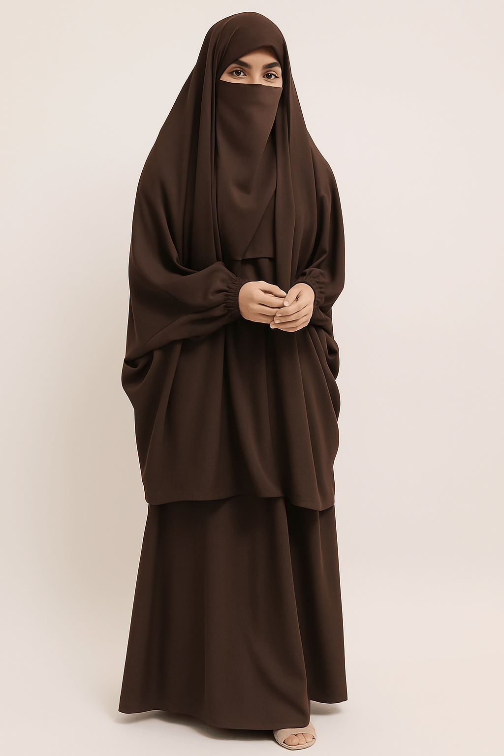 3 Piece Jilbab - Brown - Amirah.pk