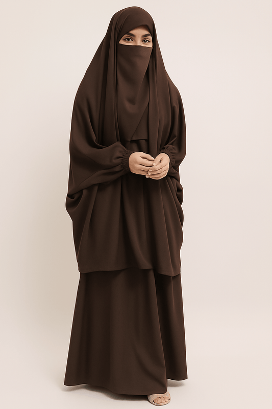 3 Piece Jilbab - Brown - Amirah.pk