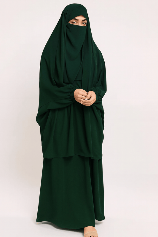 3 Piece Jilbab - Dark Green - Amirah.pk
