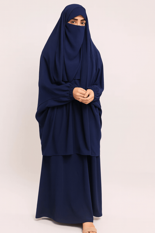 3 Piece Jilbab - Navy Blue - Amirah.pk