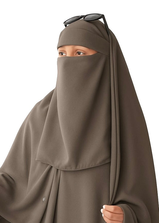 Saudi Hijab with Niqab - Warm Grey
