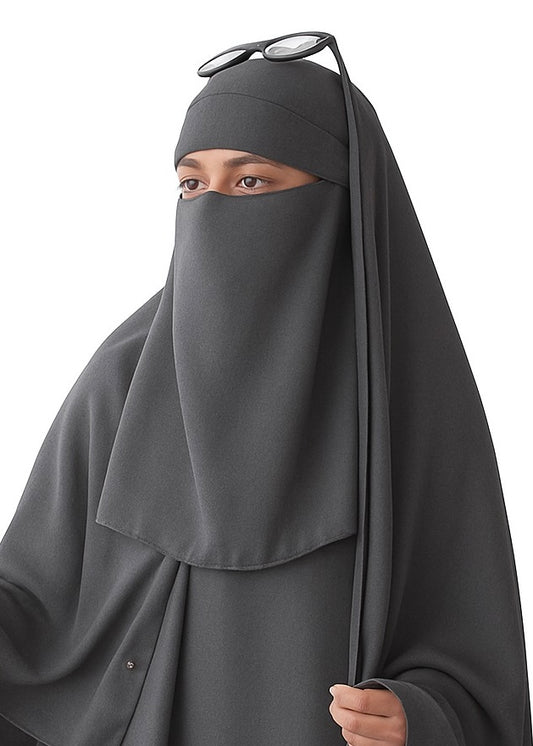 Saudi Hijab with Niqab - Ash Grey