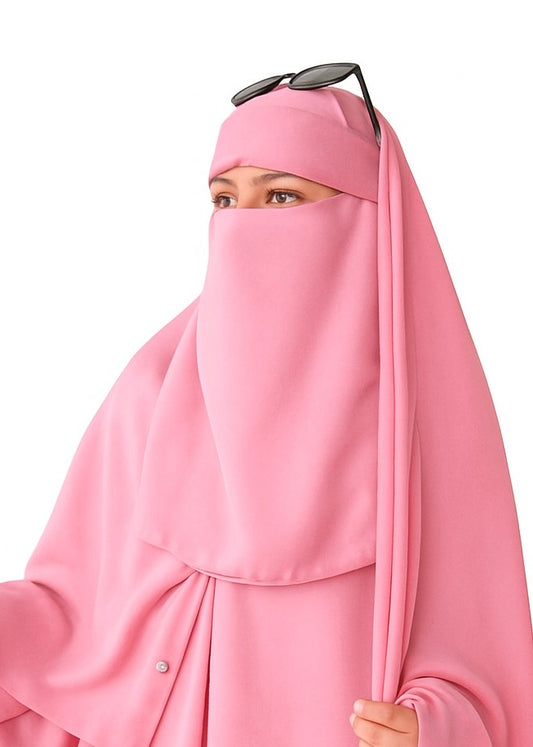 Saudi Hijab with Niqab - Soft Candy Pink