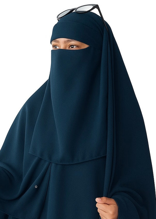 Saudi Hijab with Niqab - Deep Navy Teal