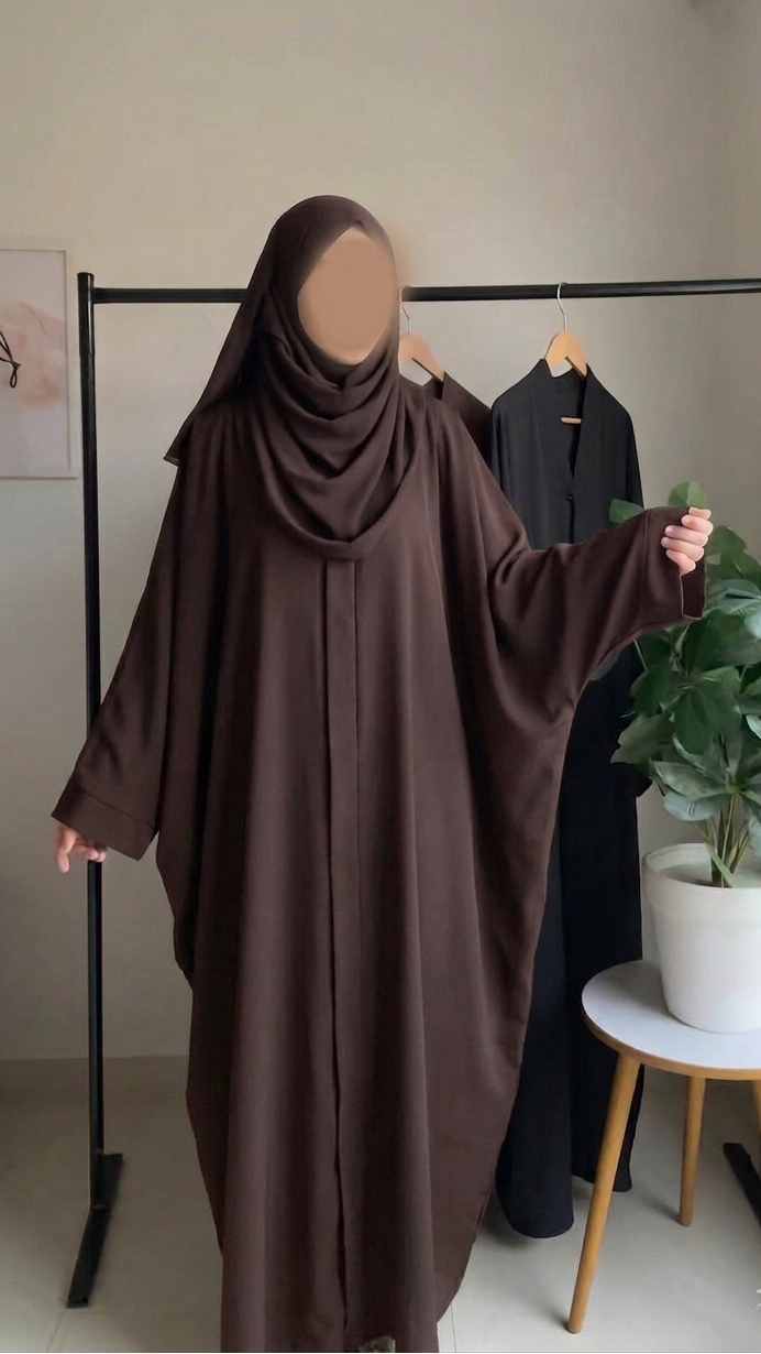 Plain Front Open Baggy Abaya - Dark Brown