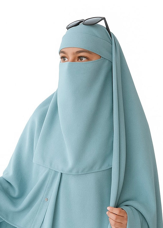 Saudi Hijab with Niqab - Powder Blue