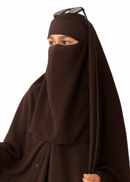 Saudi Hijab with Niqab - Espresso Brown