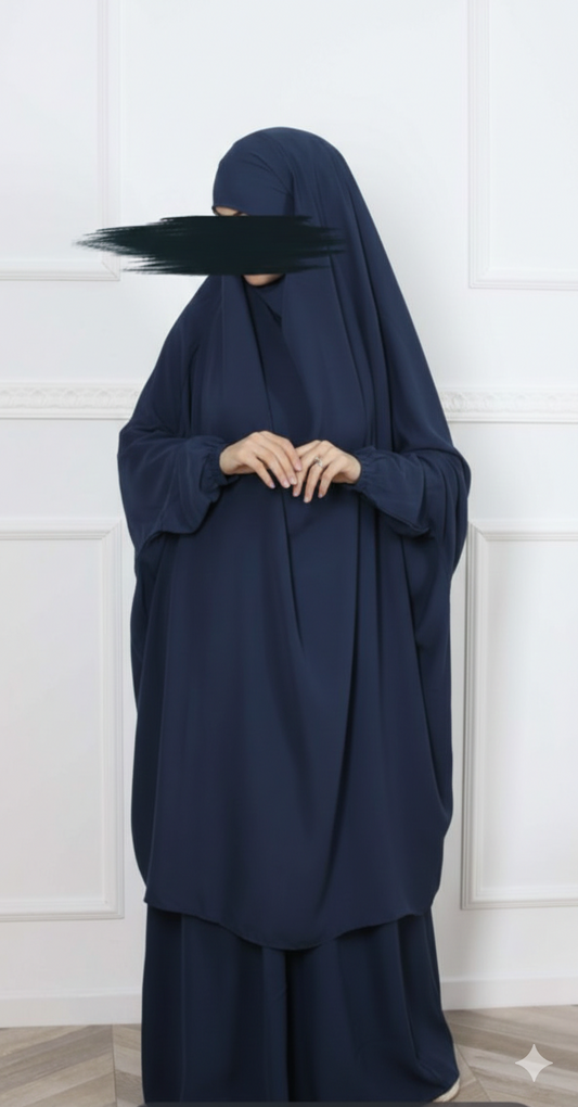 3-Piece Jilbab – Premium Nida Fabric (Navy blue)