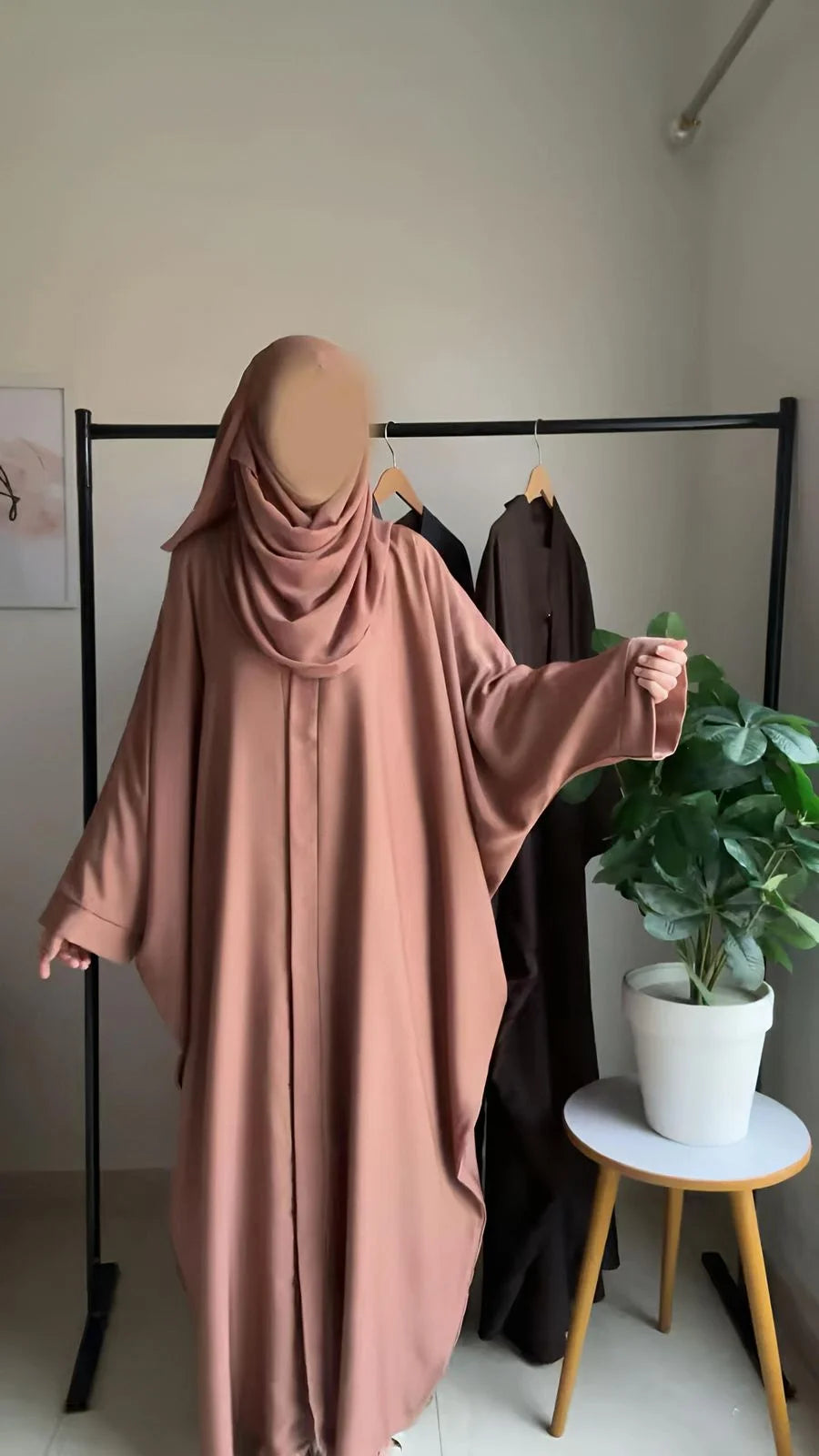 Plain Front Open Baggy Abaya - Coffee