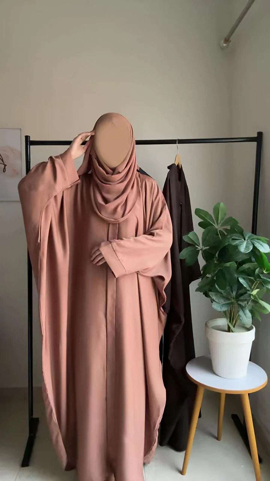 Plain Front Open Baggy Abaya - Coffee