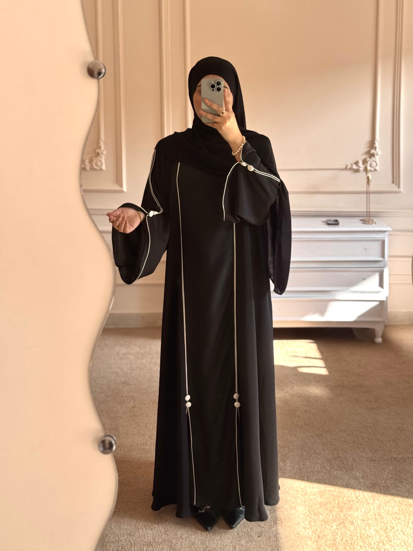 Piping Abaya - Black