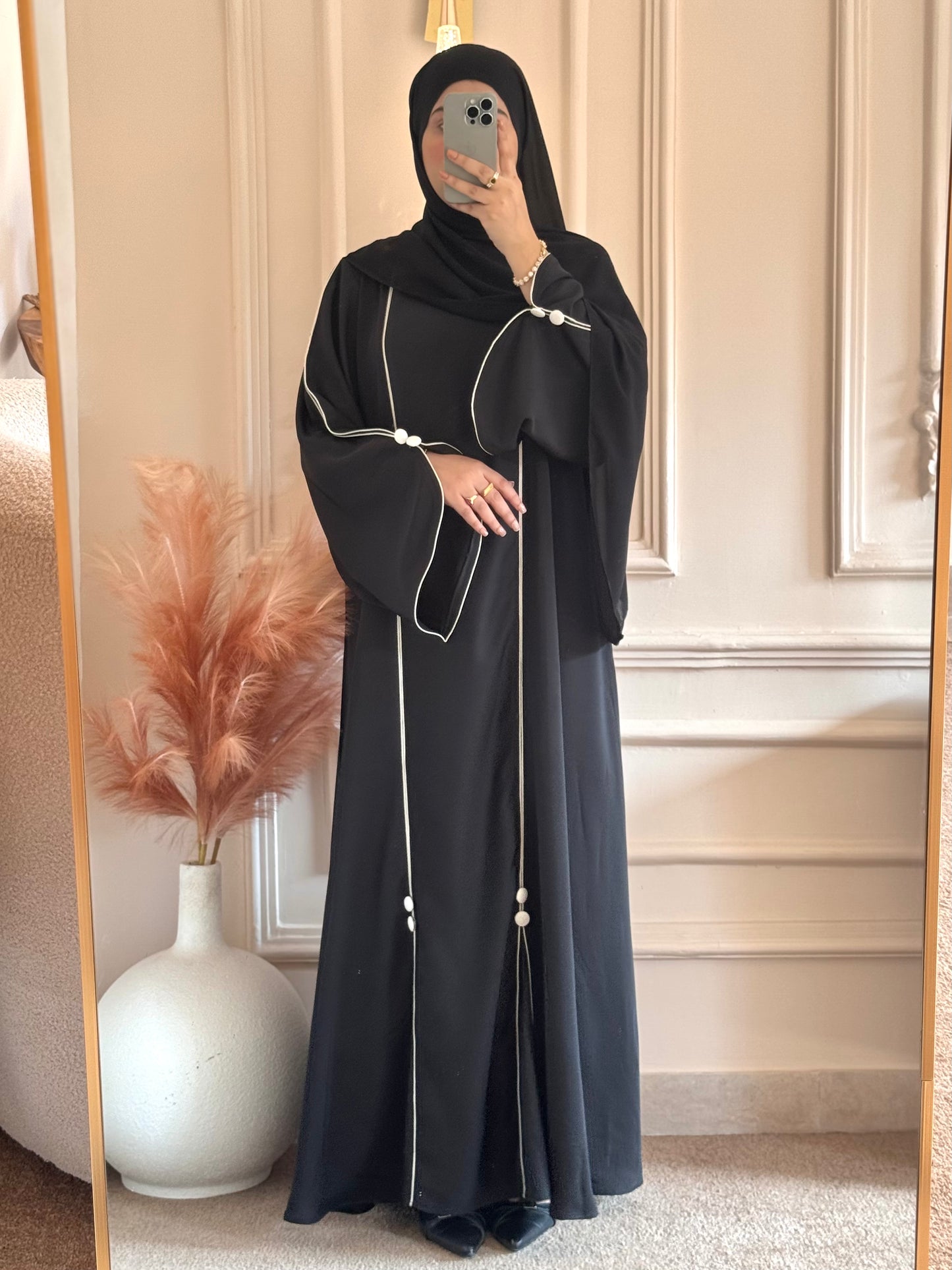 Piping Abaya - Black