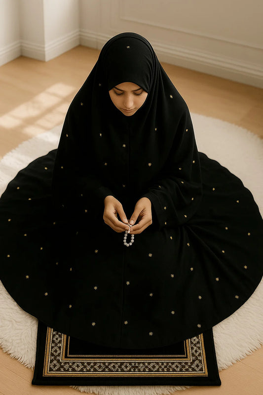 EMBROIDERED NAMAZ CHADDAR WITH SLEEVES-BLACK