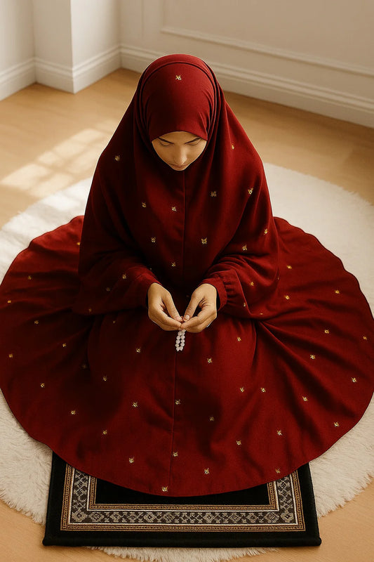 EMBROIDERED NAMAZ CHADDAR WITH SLEEVES-MAROON