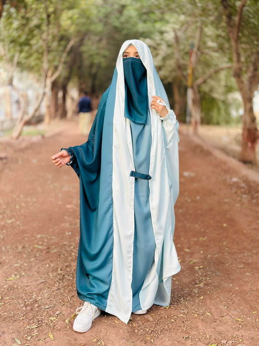 SAUDI JILBAB - Teal & Pearl