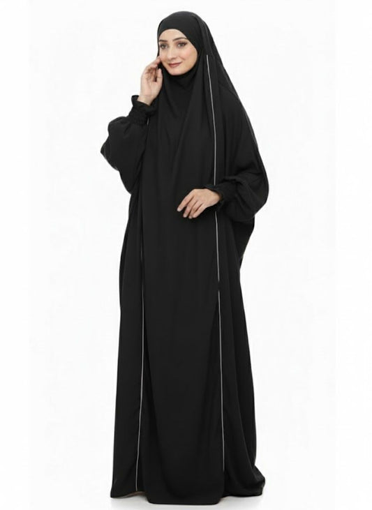 French Piping Jilbab - Black - Amirah.pk