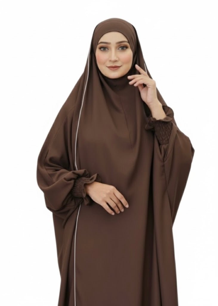 French Piping Jilbab - Brown - Amirah.pk