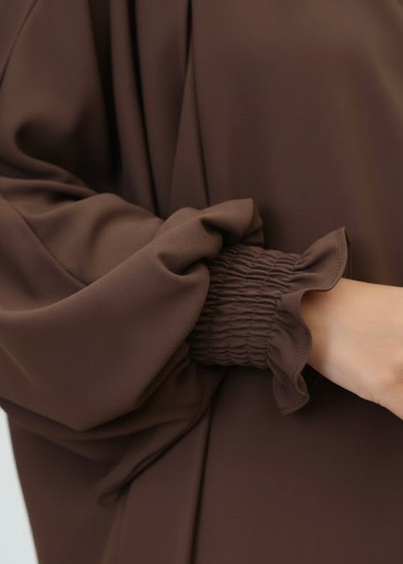 French Piping Jilbab - Brown - Amirah.pk