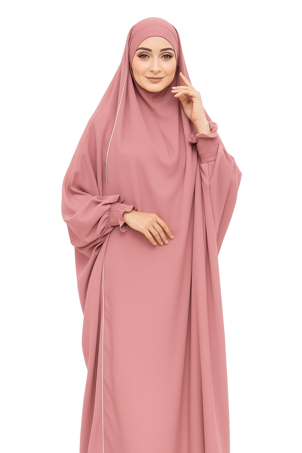 French Piping Jilbab - Pink - Amirah.pk