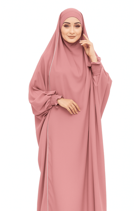 French Piping Jilbab - Pink - Amirah.pk