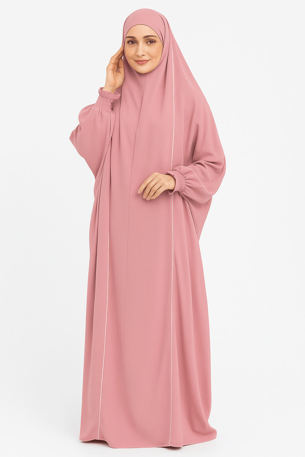 French Piping Jilbab - Pink - Amirah.pk