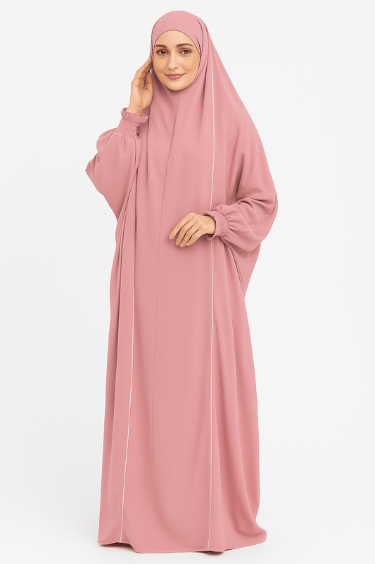 French Piping Jilbab - Pink - Amirah.pk