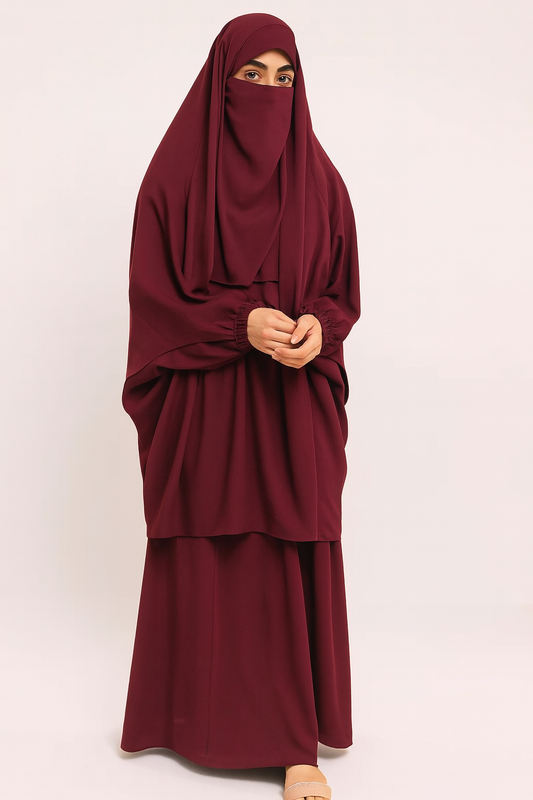 3 Piece Jilbab - Maroon