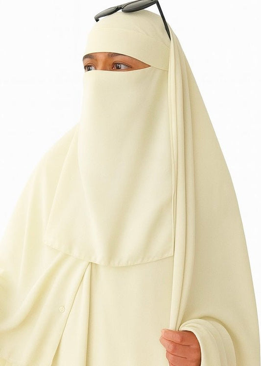 Saudi Hijab with Niqab - Cream - Amirah.pk