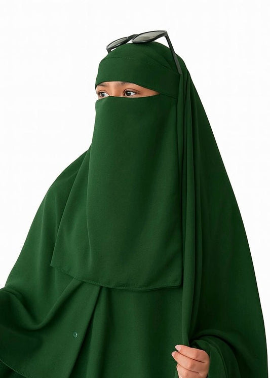 Saudi Hijab with Niqab - Green - Amirah.pk