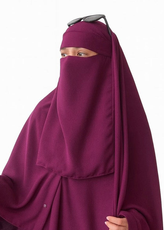 Saudi Hijab with Niqab - Plum - Amirah.pk