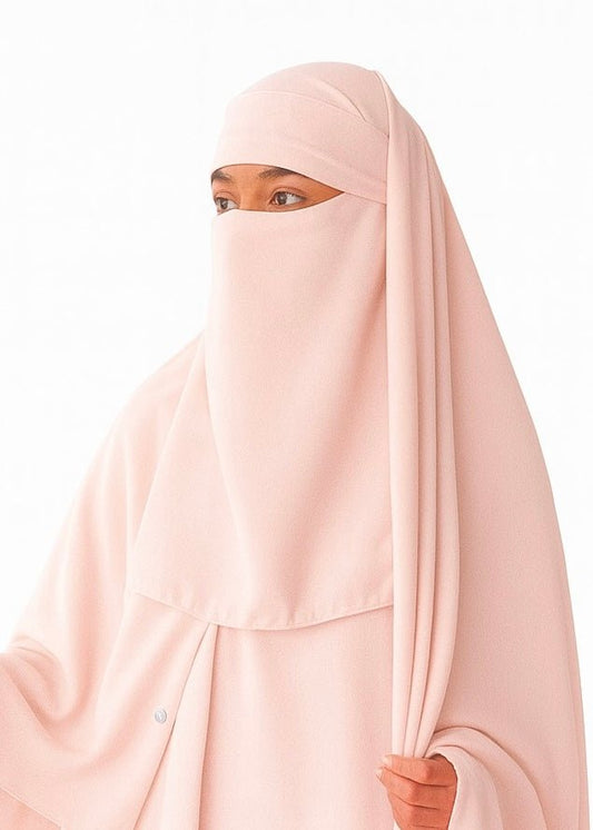 Saudi Hijab with Niqab - Powder Pink - Amirah.pk