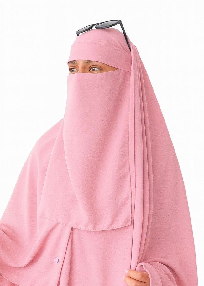 Saudi Hijab with Niqab - Rose Pink - Amirah.pk