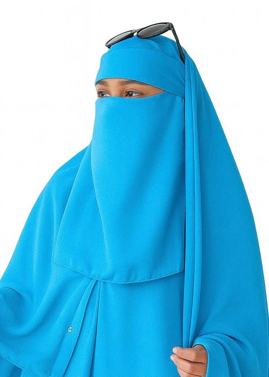 Saudi Hijab with Niqab - Sky Blue - Amirah.pk