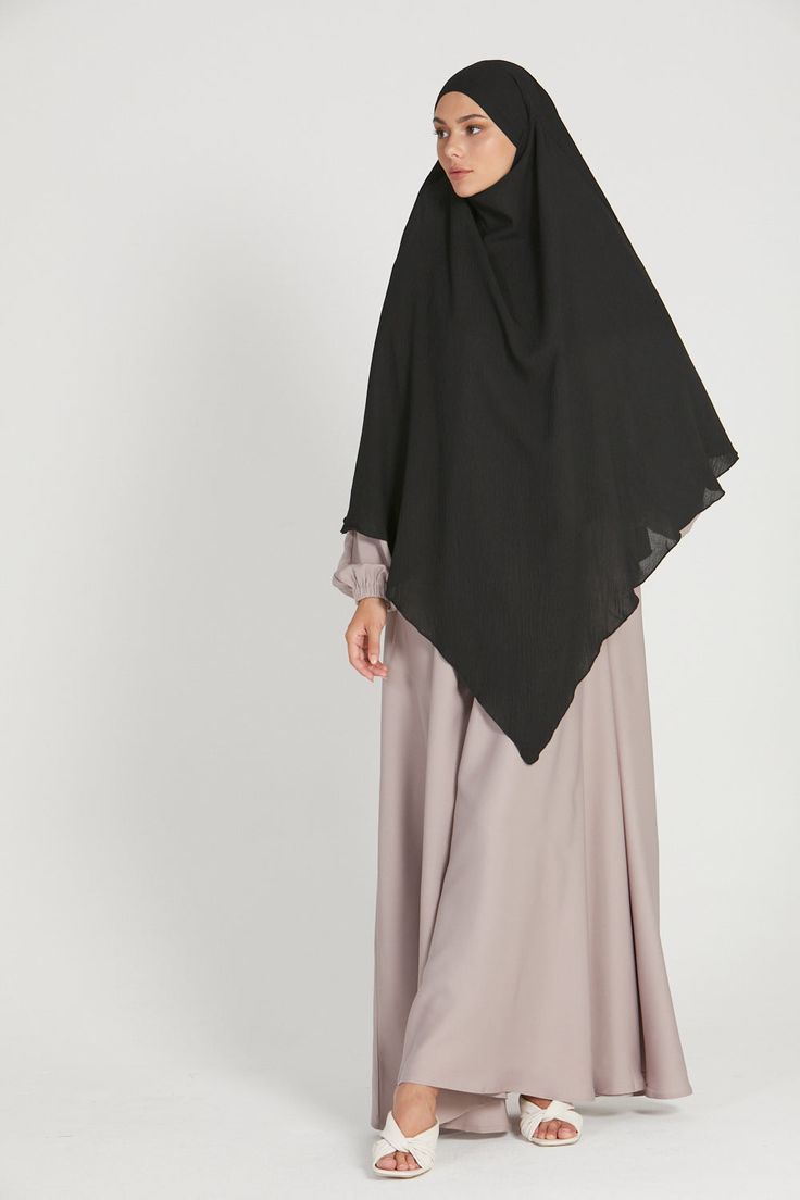 Single Layer Khimar - Black - Amirah.pk