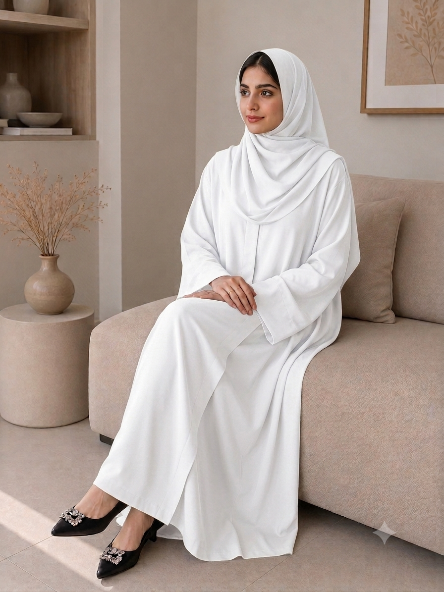 Plain Abaya - Pearl White